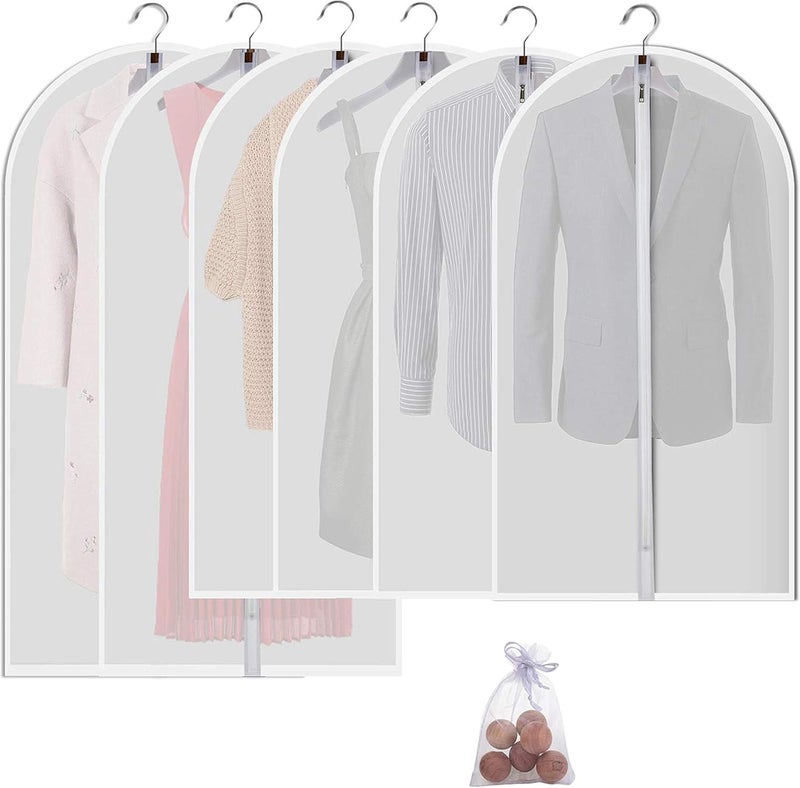 MS KITCHEN Garment Bags for Hanging Clothes, Clear Plastic Closet Storage Covers with Cedar Balls, 24" x 43"/54”, 6 Pack - Image 1